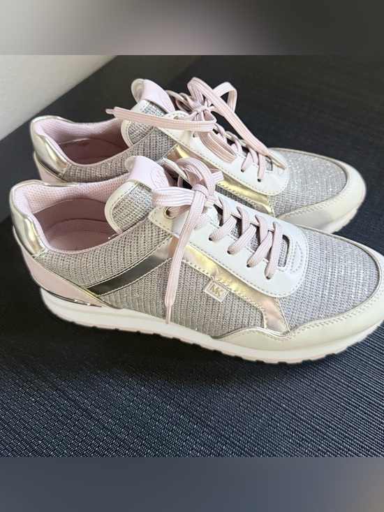 Michael Kors Shoes - Michael Kors Pink and Silver Knit Lace-Up Sneakers Size 10